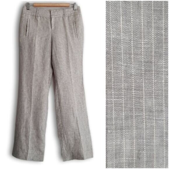 BANANA REPUBLIC | 100% Linen Martin Fit Pin-Stripe Dress Pants Unlined Gray Sz 2 - Picture 1 of 13